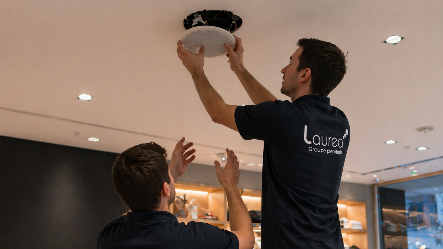 Installation système audio professionnel enceintes