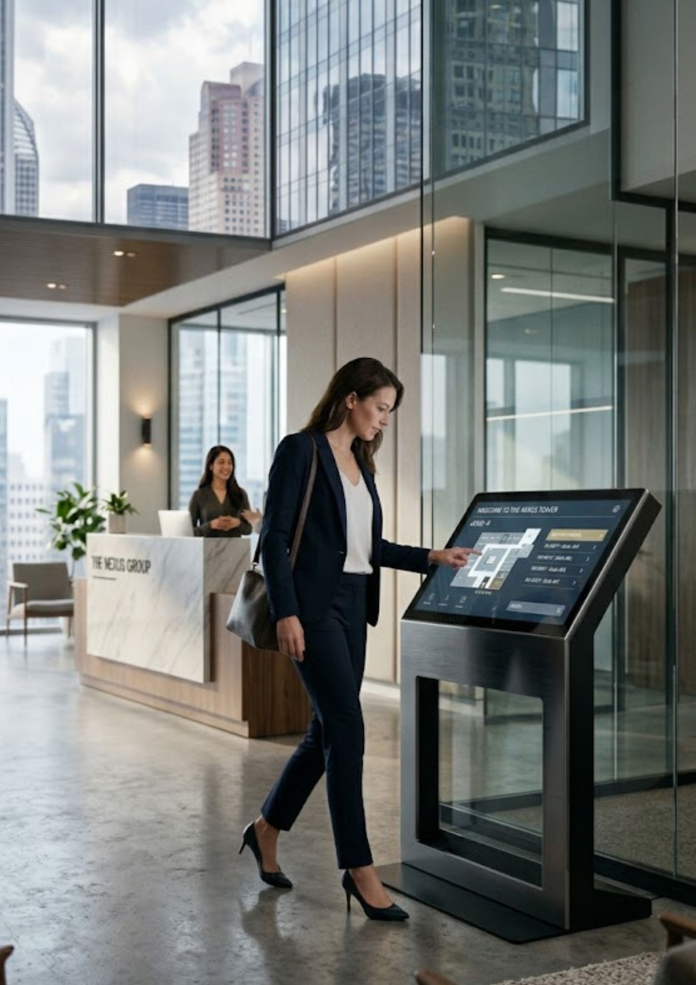 Accueil entreprise moderne avec borne interactive Laurea