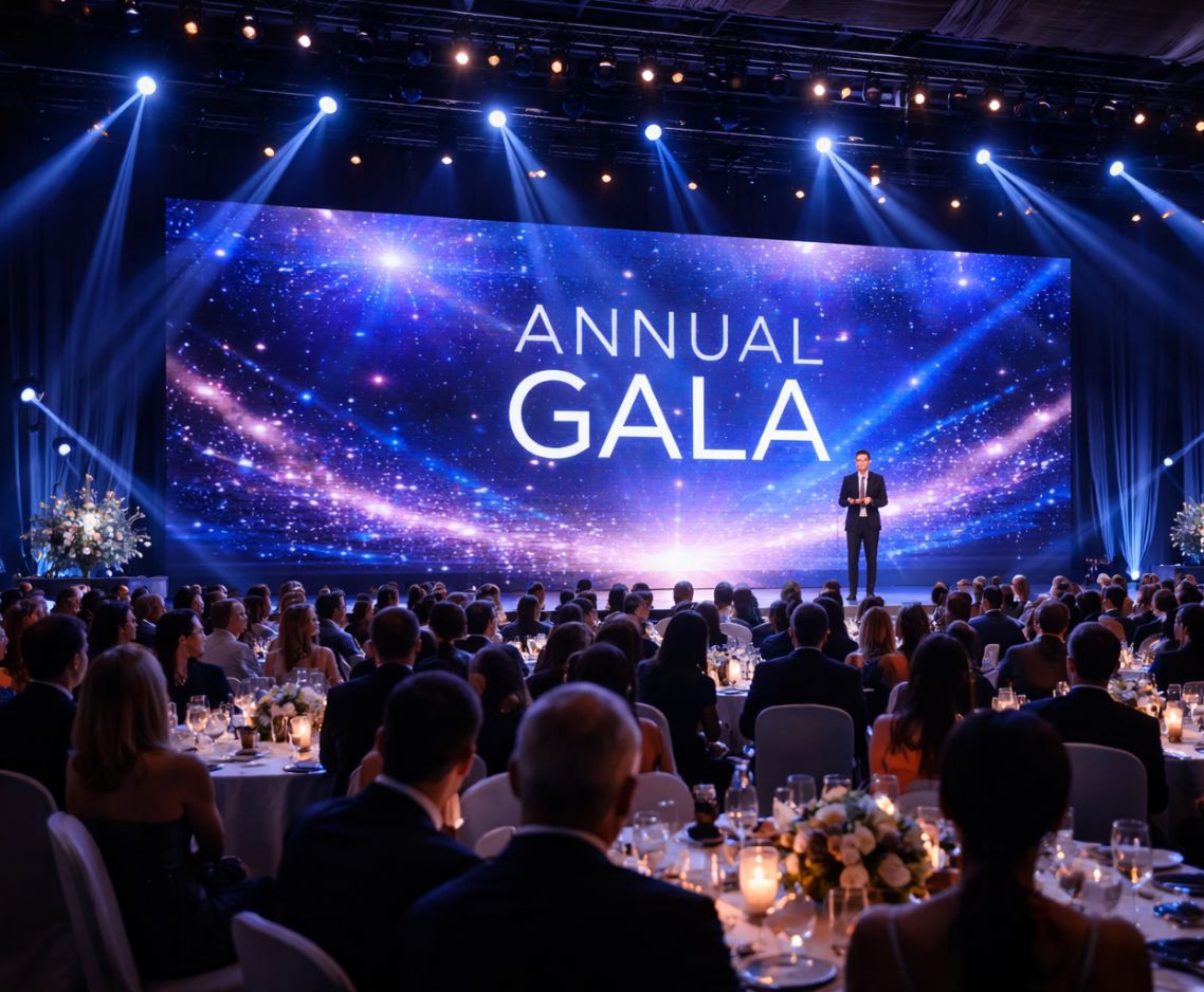 Écran LED scénographie de gala soirée d'entreprise événementiel luxe