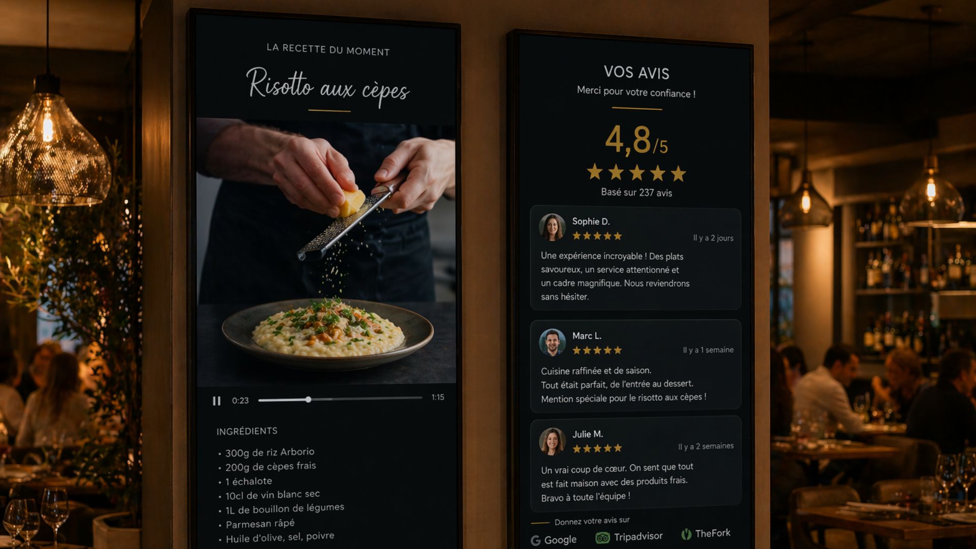 Diffusion recettes vidéo restaurant affichage dynamique salle