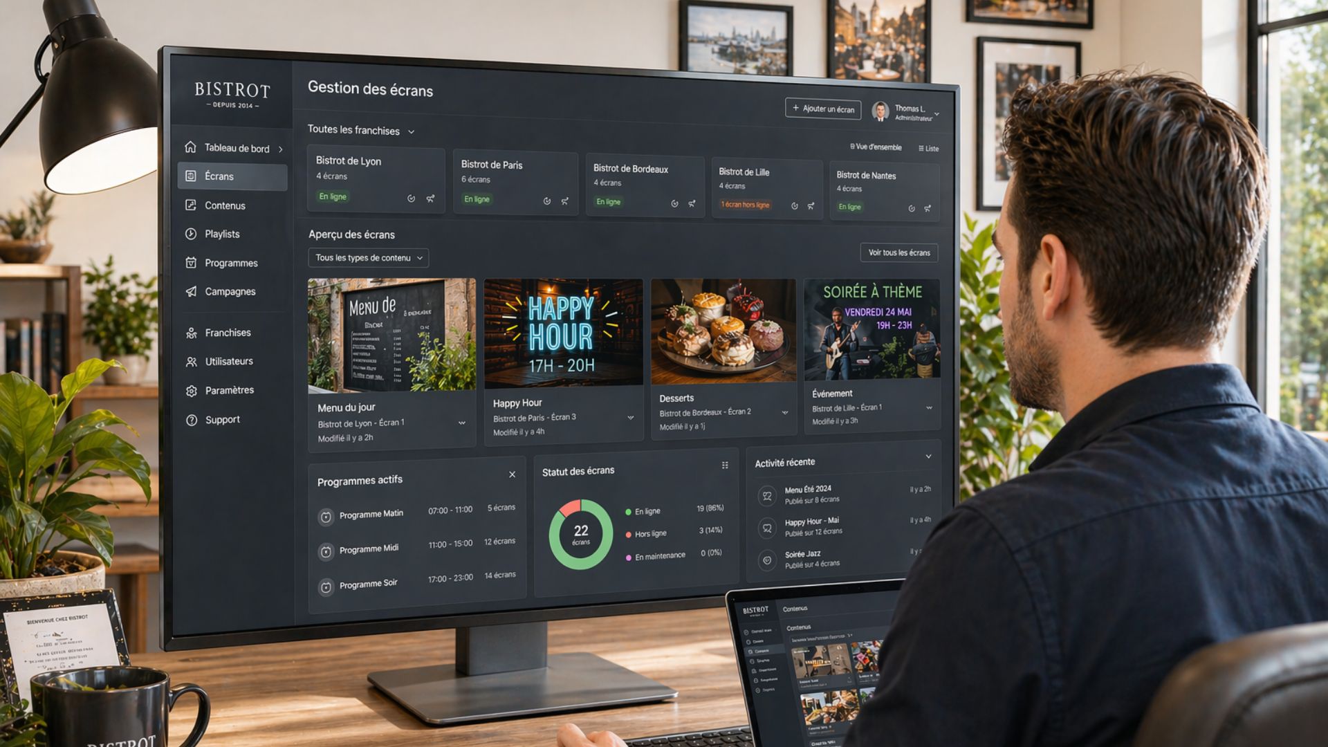 Gestion multi-sites restaurants franchise affichage dynamique