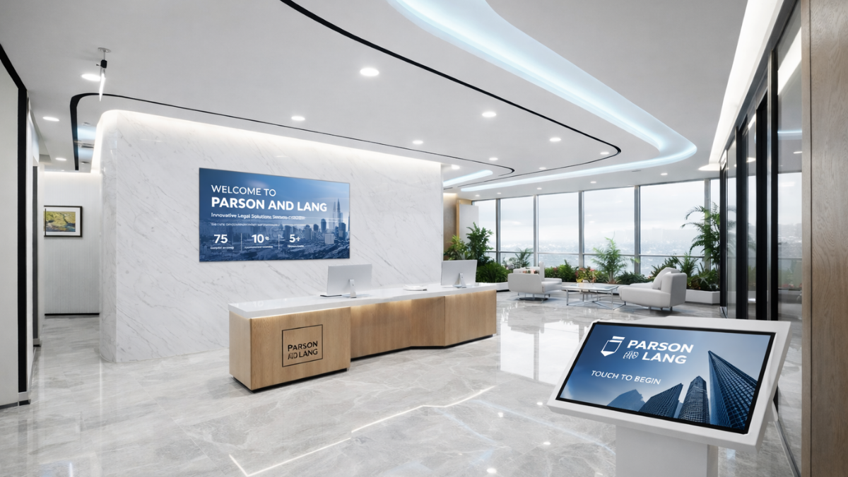 Affichage dynamique corporate hall accueil ecran LCD borne tactile Laurea