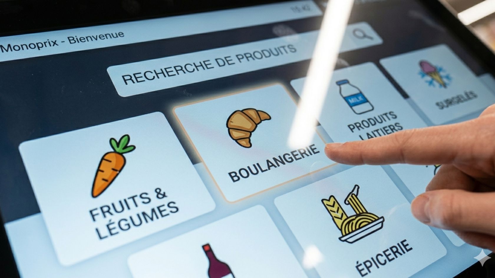 Interface UX simple et intuitive d'une borne tactile en magasin