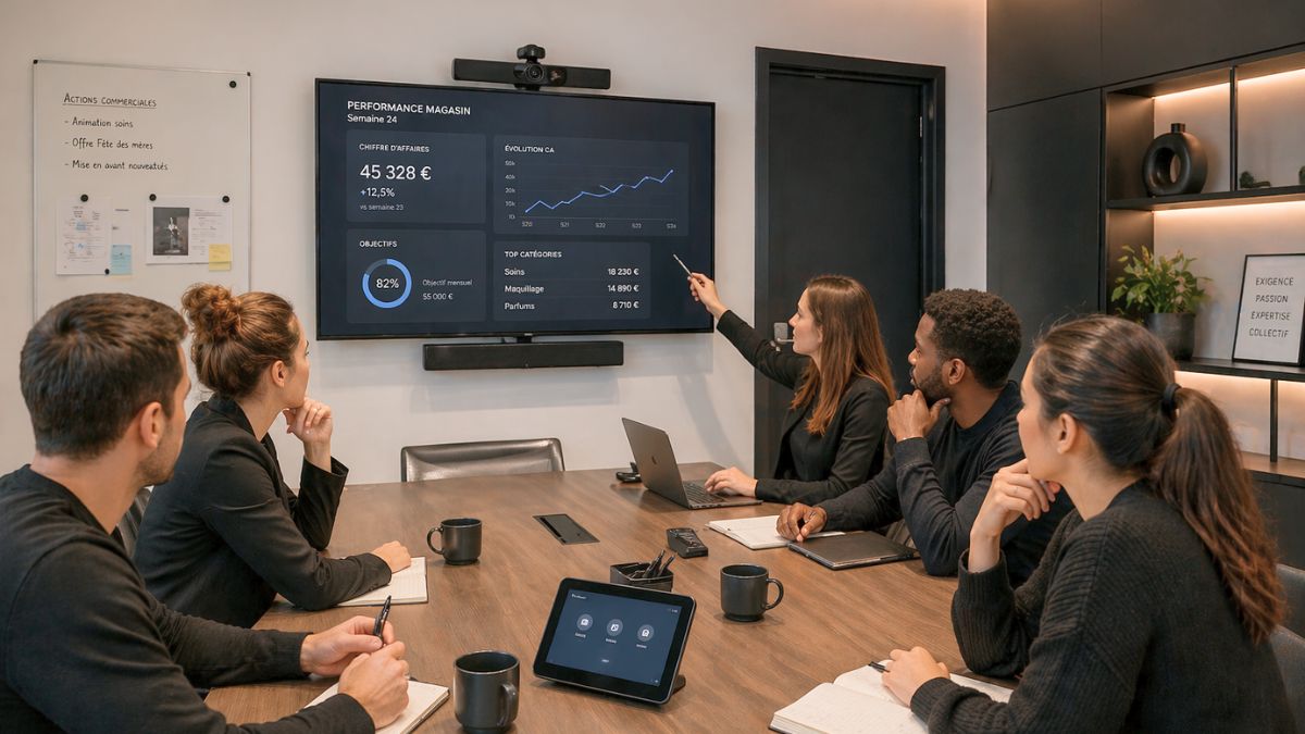 Back-office retail avec écrans internes et solutions de visioconférence Laurea