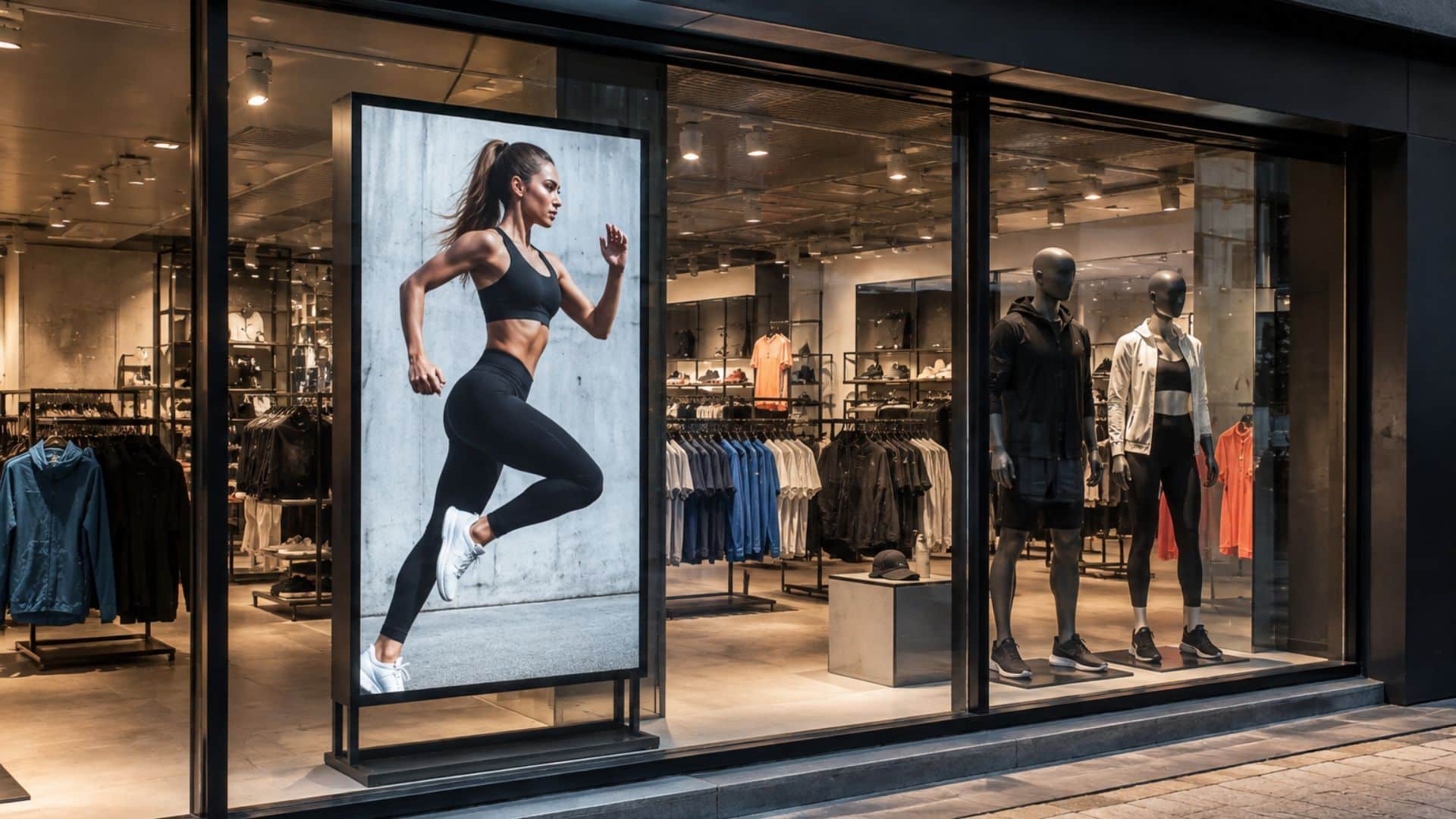 Écran affichage dynamique haute luminosité en vitrine de magasin